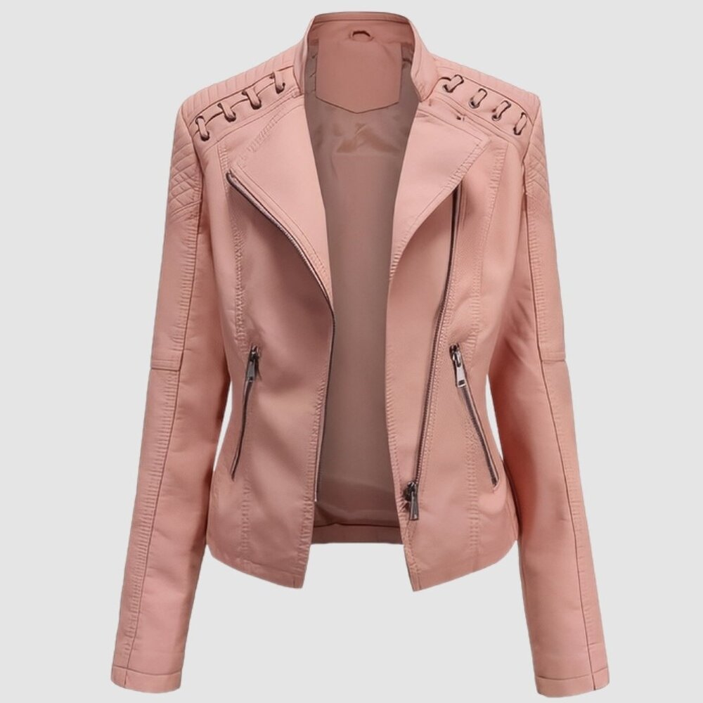 Peachy Pink Vegan Leather Moto Jacket